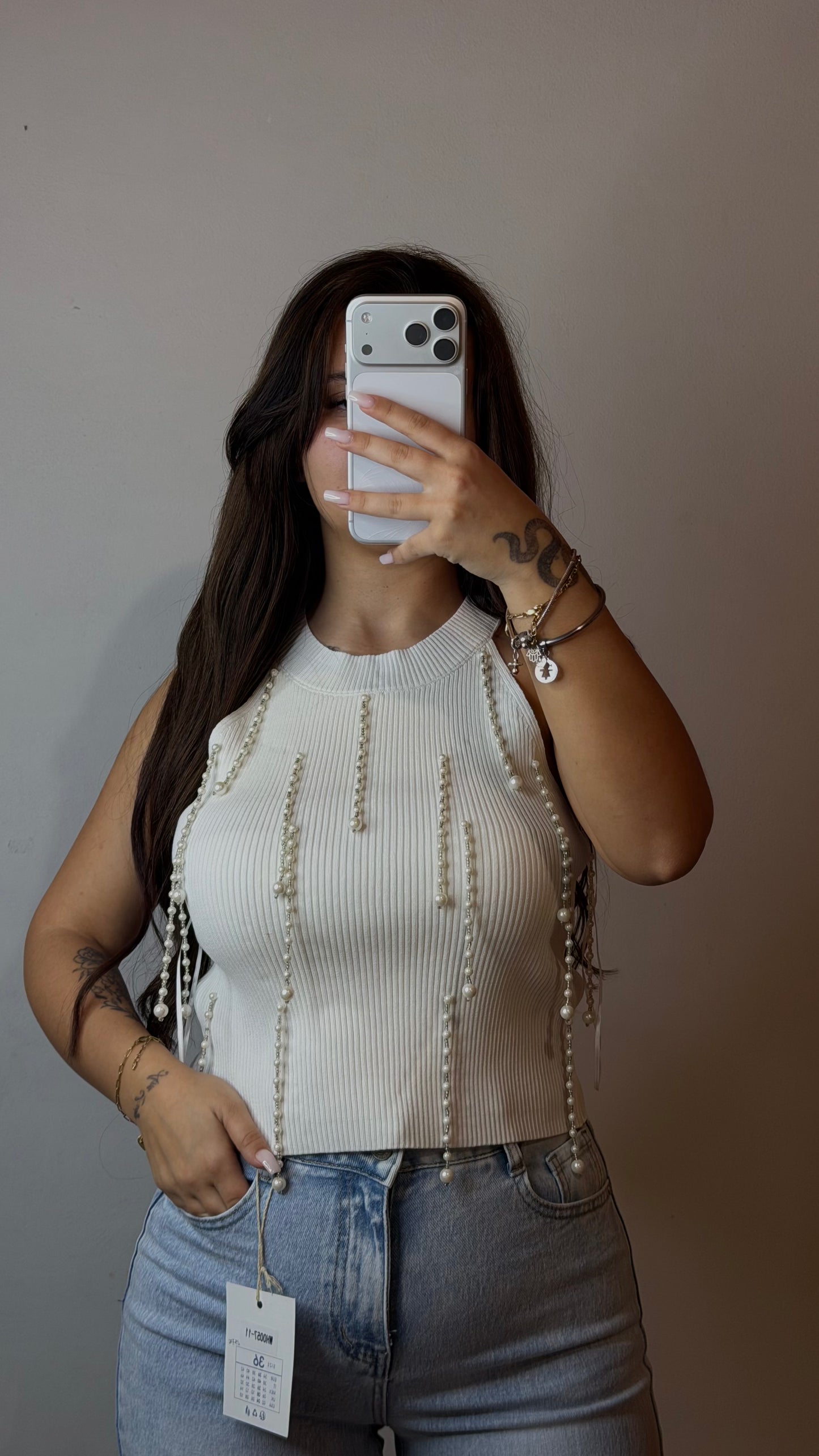 Blusa de malha pérolas