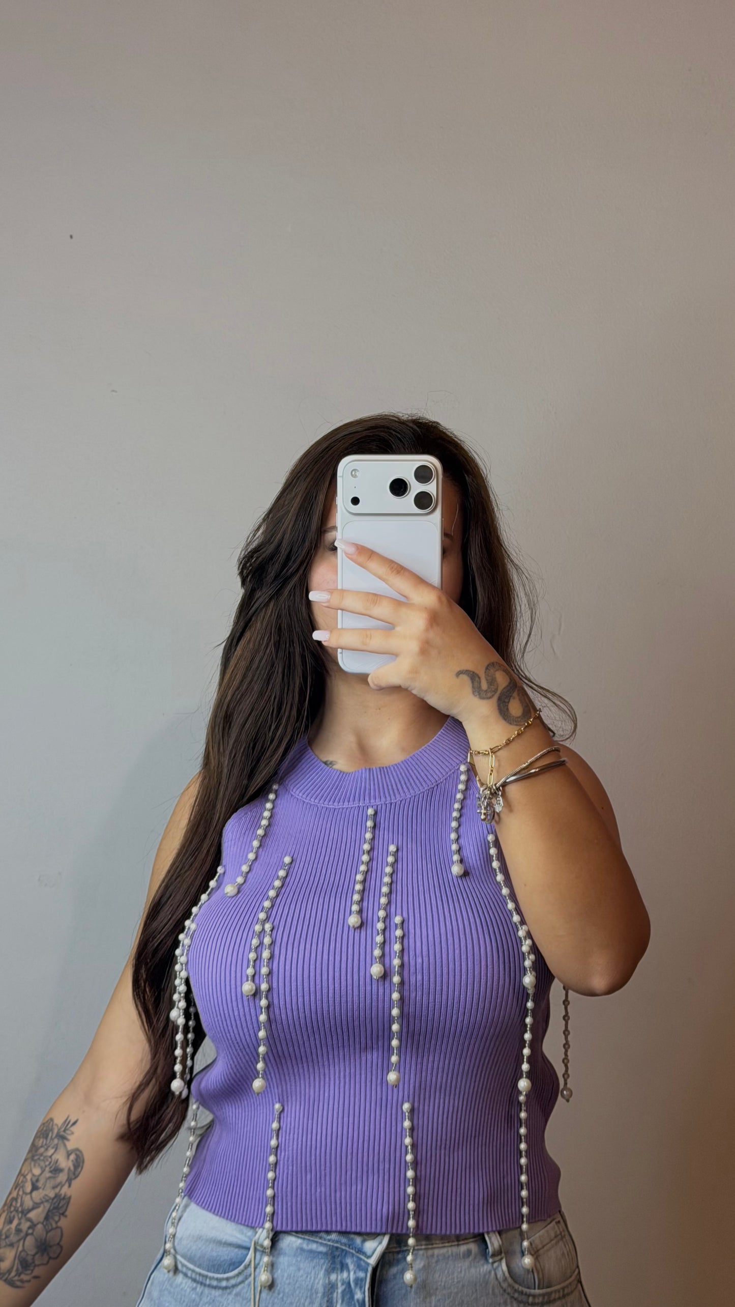 Blusa de malha pérolas