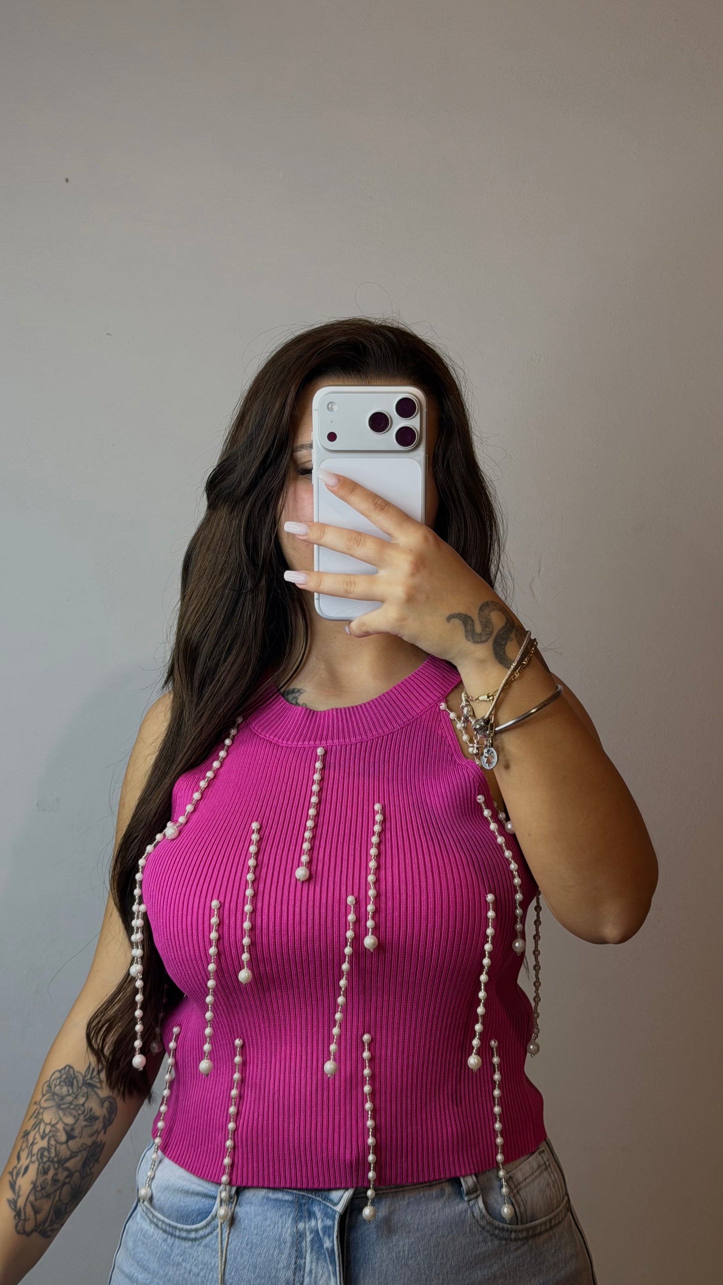 Blusa de malha pérolas